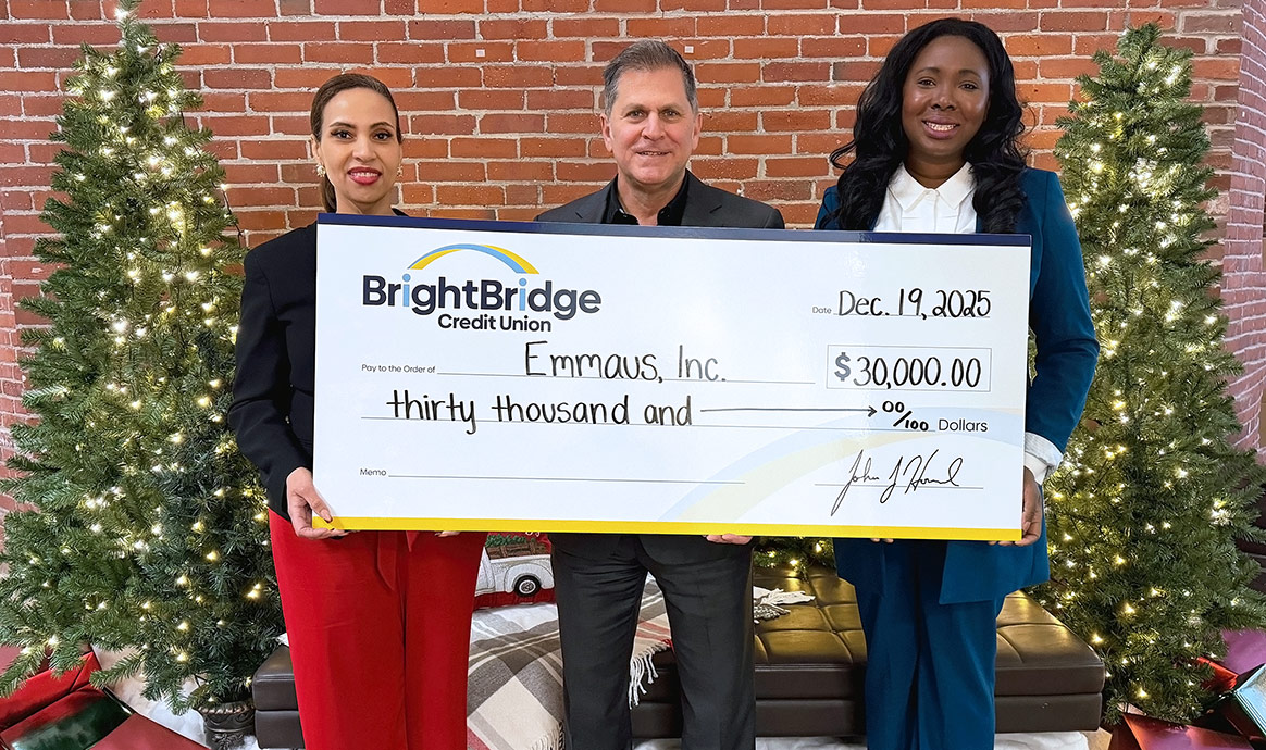 From left: Emmaus Director of Programs Jeannette Garcia, BrightBridge Vice President of Communications & Community Relations Glenn Prezzano and Emmaus Vice President of Strategic Planning and Administration Eunice Zeigler.